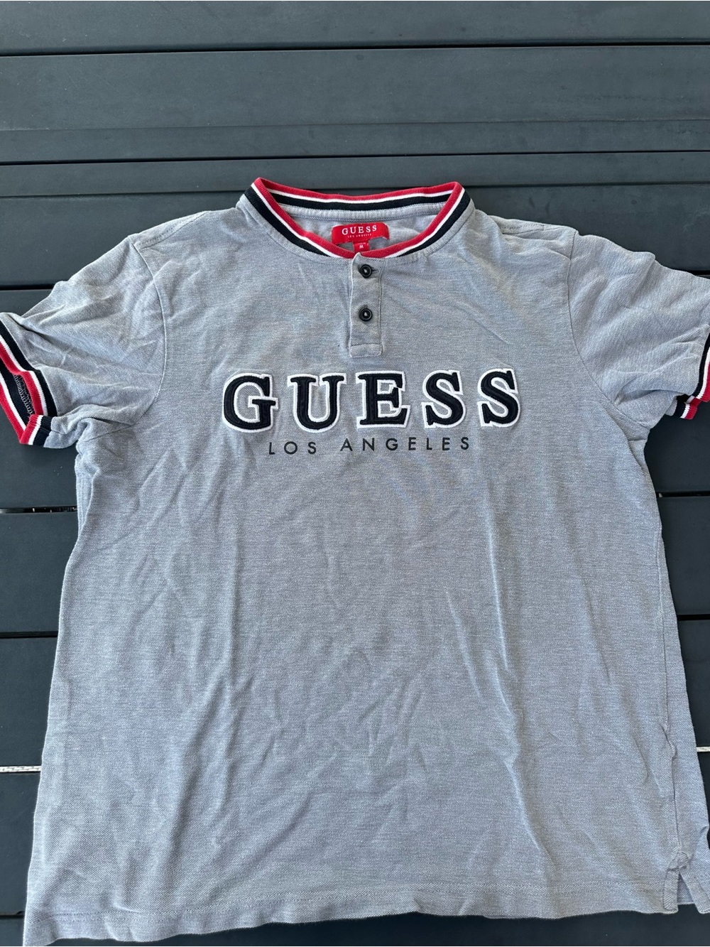 GUESS Gray Polo with Red & Black Trim